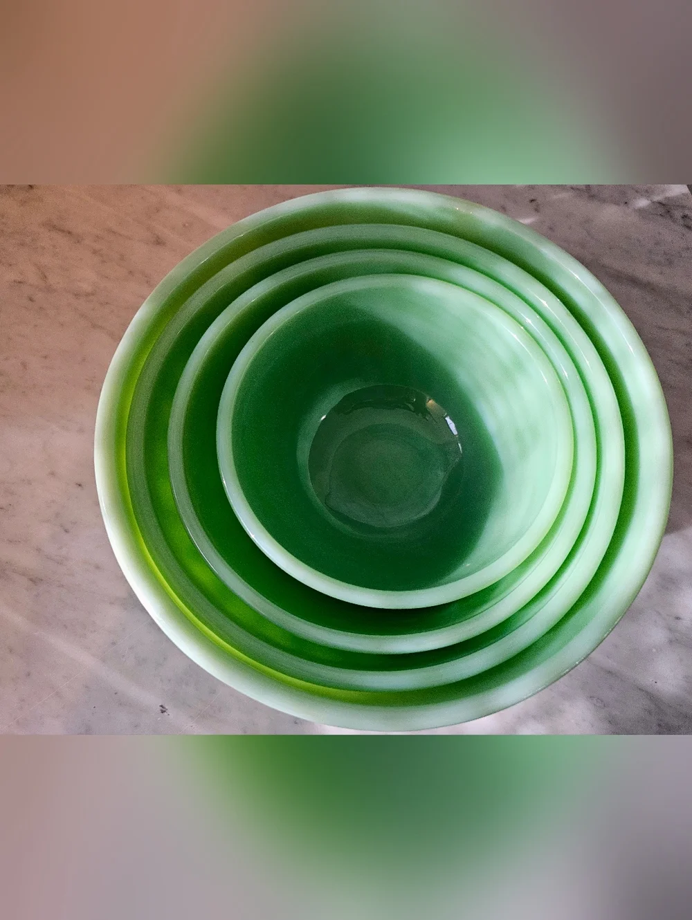 Fire-King Jadeite Swirl Mixing Bowl Set 4 Nesting Vintage Glass